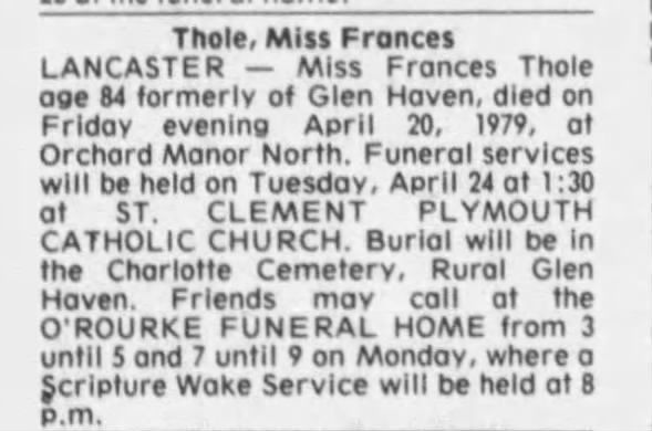 Frances Thole obit